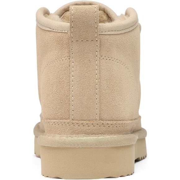 Women's Faux Fur Tan Ankle Lined Short Lace Up Snow Mini Booties Shoes - Picture 6 of 7